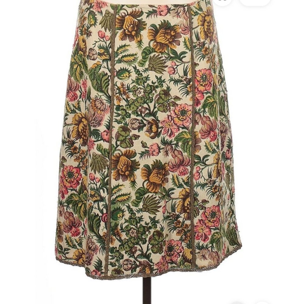 🌸 Vintage Fork Beaded Wool Tapestry Skirt – Boho Cottagecore Dream Size Large